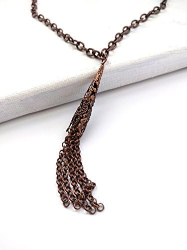 Victorian Filigree Tassel Chain Copper Necklace 20 Inch