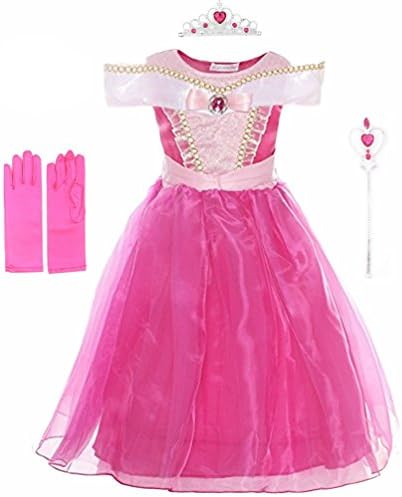 Rauoawby Baby Girl Beauty Princess Costume Dress for Girls Dress up Christmas Halloween Gift (110/3T, Hot Pink)
