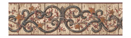 York Wallcoverings Best of Country HK4681BD Iron Scroll Border, Khaki/Burgundy