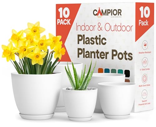 Campior Plastic Plant Pots with Drainage - Home Decor Flower Pot, Stackable Des…