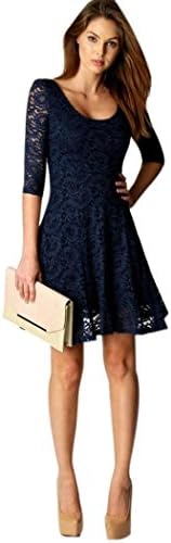 SanCanSn Fashion Dress Women Lace Half Sleeve Party Evening Short Mini Dress (S, Blue)