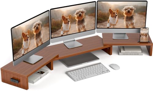Triple Monitor Stand Riser Walnut