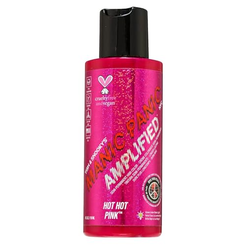 MANIC PANIC Hot Hot Pink Amplified Semi-Permanent Hair Dye - Medium Pink Color - Glows in Blacklight - Vegan, PPD & Ammonia Free