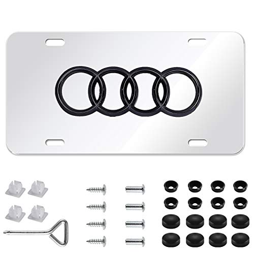Audi Logo 3-D Silver Mirror Stainless Steel Front License Plate,with Screw Caps Cover Set Suit, for  - //coolthings.us