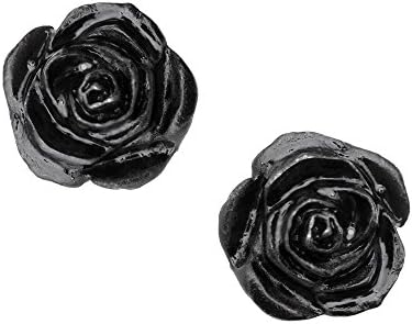 Black Rose Studs Pair of Earrings by Alchemy Gothic