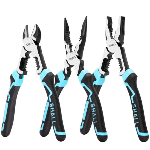 SHALL de 3 piezas Juego de alicates de alta palanca ，alicates de punta fina de 8", alicates de corte diagonal de 8" y alicates para electricistas de 8". Incluye funciones de pelacables y crimpadora.