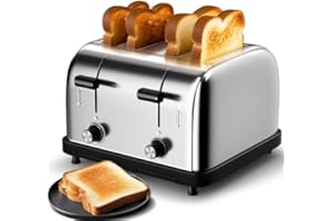 Commercial 1800W Toaster with 4 Wide 1.57" Slots, 6-Level Browning Control, Removable Crumb Tray, Ideal for Restaurants & Bag