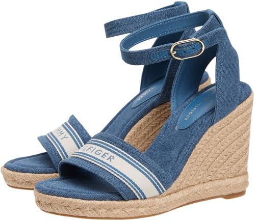 Damen Wedge Sandalen High Webbing aus Canvas, Blau (Denim), 39