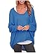ZANZEA Women's Batwing Sleeve Off Shoulder Loose Oversized Baggy Tops Sweater Pullover Casual Blouse T-Shirt Blue US 8/Tag Size M