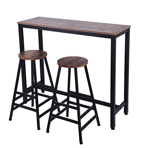 US Fast Shipment Quaanti Pub Bar Table,Counter Height Dining Table,Dining High Top Table,Industrial Kitchen Bar Table Chairs Stools Set for Small Space,Breakfast Nook,Dining Room,Living Room (Brown)