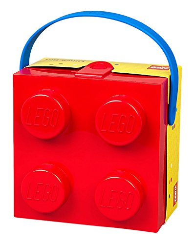 Lego box with blue handle bright red