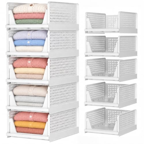 SNSLXH Closet Organizers and Storage, 5 Pack Stackable Closet Bins