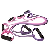 Exercise Tubes with Handles by Belus ~ Resistance Tube Bands ~ for Workouts, Training, CrossFit, p90x, Pilates, Stretching, Fitness and More, Pink and Purple with Bonus Digital Exercise Guide