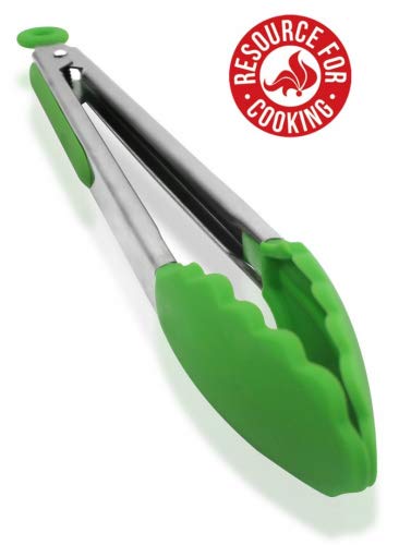 Resource For Cooking Salad Tongs With Silicone Tips / Barbecue (BBQ) Tongs Stainless Steel Green 12 Inch