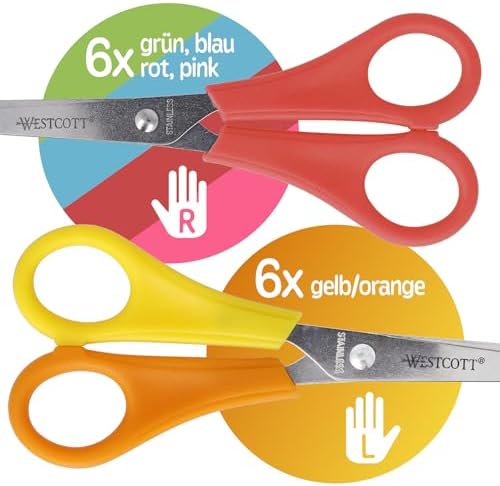 Kinderschere 30 Stück in Displaybox | Schere mit integrierter 5 cm Skala | Bastelschere 13 cm (5") ideal für Kinderhände | Sicherheit durch abgerundete Spitze | E-2150S