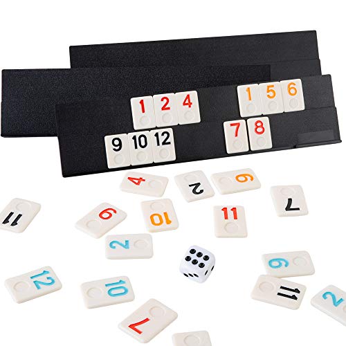 Homwom 106 Tiles Rummy Game - Travel Games Rummy Board Game Rummy Set with Aluminum Case & 4 Anti-Skid Durable Trays
