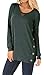 Spadehill Womens Casual Cotton Blouse Soild Color Round Neck Long Sleeve Tunic With Bottons Tops Forest Green M
