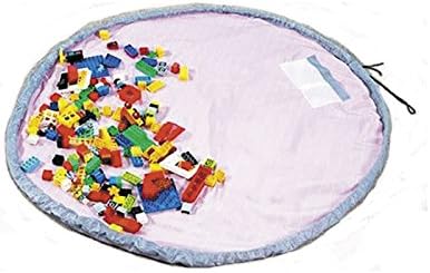 ikee Toy Storage Bag, Children Foldable Play Mat – Diameter 60in (Green, Pink) (PINK)