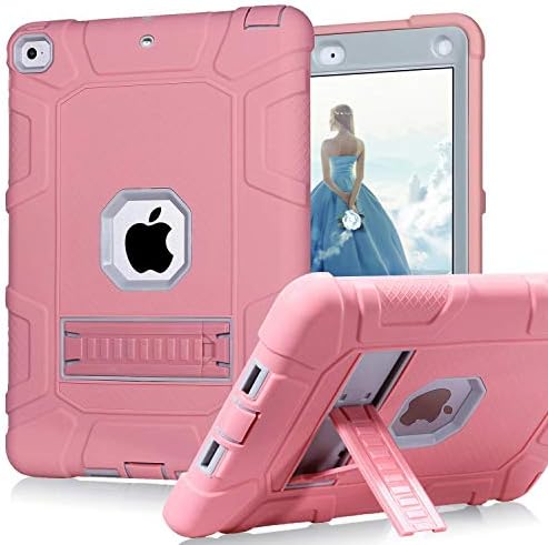 iPad 9.7 inch Cover iPad 9.7 case 2018/2017,CreaDream Heavy Duty Sturdy Impact Shockproof Protective Case 3 in 1 Silicone Hybrid Hard PC Case with Kickstand for Apple iPad 9.7 2017 2018 (Rose Gold)