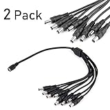 2-Pack DC 1 Female to 8 Male Output Power Splitter Cable Y Adapter for CCTV Security Cameras and LED Strip Lights