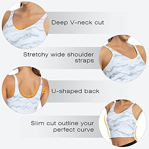 Longline Sports Bras for Women Padded Workout Tank Tops Medium Support Athletic Yoga Runining Crop Tops(Marbling S)