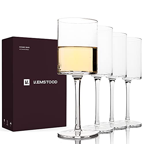 Square Wine Glasses Set of 4 with Stem Modern Unique Large Wine