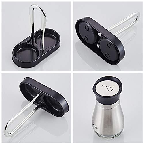 Salt and Pepper shakers Set with Tray, Stainless Steel with Glass Bottle (Set of 2)
