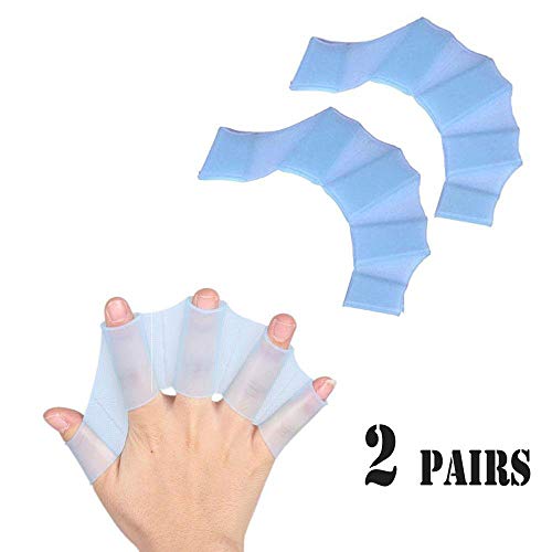 Suntrade 2Pairs Silicone Swimming Flippers Hand Swim Webbed Training Size S/M/L Fins Paddle Dive surf (Blue, M)