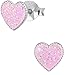 Hypoallergenic Sterling Silver Heart Stud Earrings for Kids, Glitter (Light Pink)