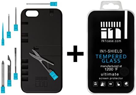 IN1 Multi-Tool case for iPhone 6/6s plus Bundle With IN1 Shield Tempered 1200°F Glass (iPhone 6/6s plus Black case Blue tools)