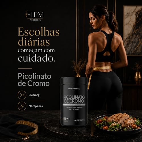 Picolinato De Cromo 250mcg Puro 60 Cápsulas ELLYM NUTRITION Auxilia No Metabolismo De Proteínas, Carboidratos E Gorduras