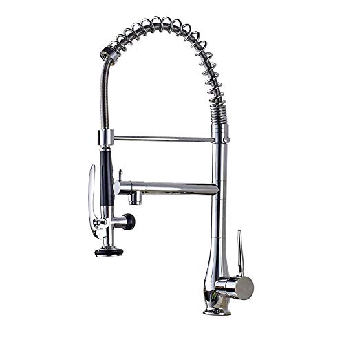 Senlesen Deck Mounted Commercial Style Pre-rinse Spring Kitchen Sink Faucet with Pull Down Sprayer Chrome Polished