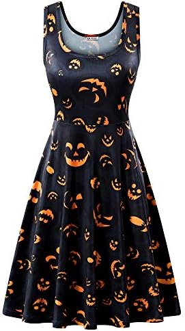Womens Halloween Dresses Casual A-line Flared Party Costume Midi Dress