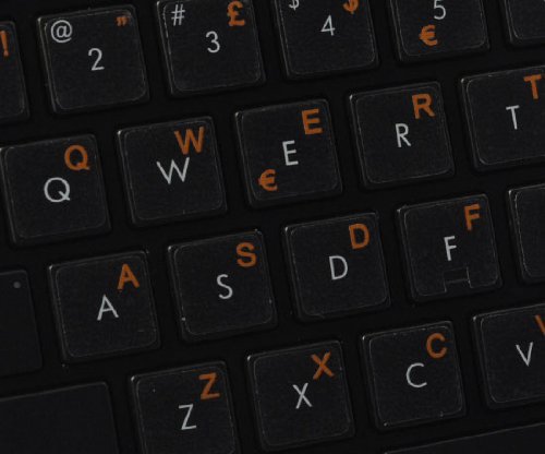 ITALIAN KEYBOARD LABELS ON TRANSPARENT BACKGROUND WITH ORANGE LETTERING (14X14)