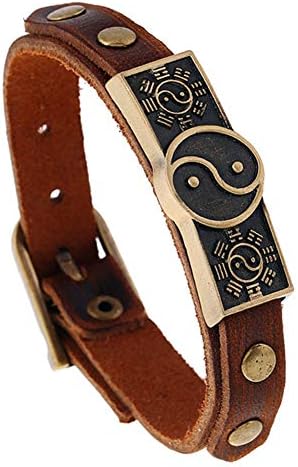 Vintage Mens Leather Bracelet Personalized Punk Yin Yang Tai Chi Brown Leather Bracelet Bangle for Women Men Jewelry Birthday Gift