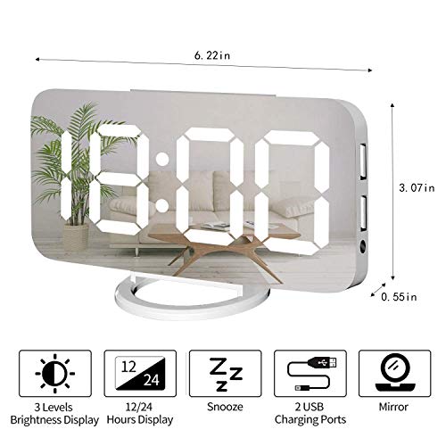 Miowachi Digital Alarm Clock,Large Mirrored LED Clock,Snooze,Dim Night