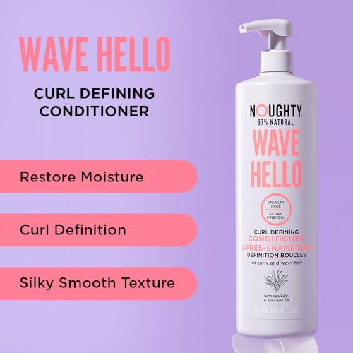 Noughty 97% Natural Wave Hello Curl Defining Conditioner to Condition Enhancing Soften and Define Curls with Sea Kelp Extract and Avocado Oil Sulphate Free Vegan Haircare 1L