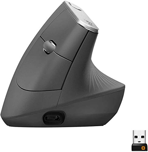 Logitech Mx Mouse Verticale Wireless Ergonomico, Multi-Dispositivo, Bluetooth O 2.4 Ghz, Grigio