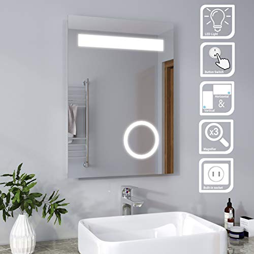 ELEGANT Illuminated LED Bathroom Mirror with Lights and Shaver Socket