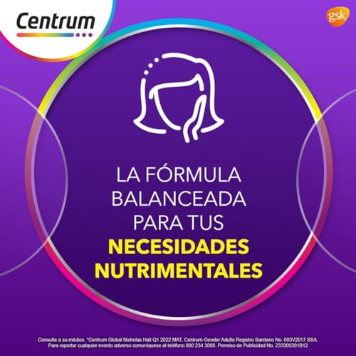 Centrum Multivitamínico Gender Adulto Mujer com Magnesio, Vitamina C, Retinol y Zinc 60 Tabletas