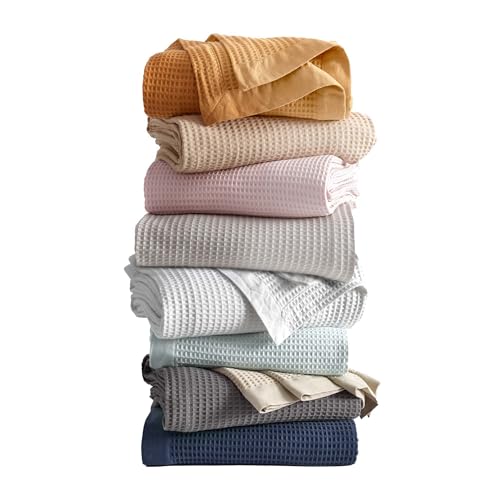 Great Bay Home 100% Cotton Waffle Weave Light Blue Bed Blanket. Super Soft, All Season Textured Blanket. Full Queen Blanket for Bed or Couch (Full/Queen, Pale Blue)