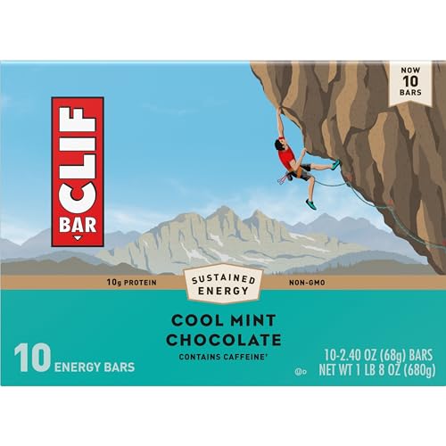CLIF BAR – COOL MINT CHOCOLATE WITH CAFFEINE – MADE WITH ORGANIC OATS – ENERGY BARS – NON-GMO – PLANT BASED PROTEIN BARS (10 PACK)