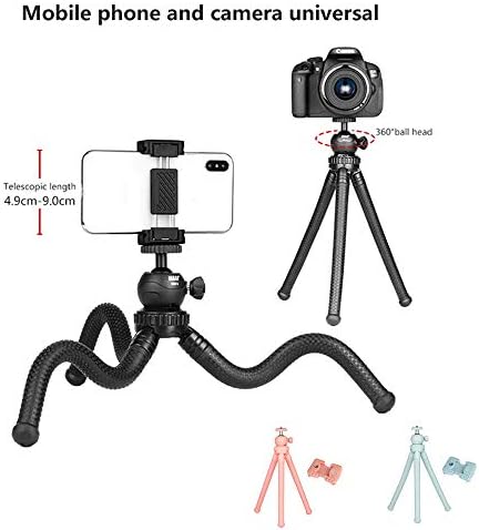 Flexible Octopus Phone Tripod with Phone Clip Portable Selfie Stick Outdoor Stable Use 1/4 inch Screw Compatible with Smartphones, DSLR Cameras (Black)