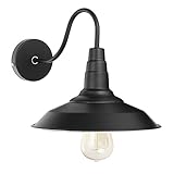 Jeteven Metal 1-light Wall Sconce Lamp Shade Industrial Gooseneck Barn Light Fixtures for E27 Bulb, Black