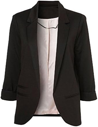 Haqi Women's Boyfriend Blazer Tailored Suit Coat Jacket L Black