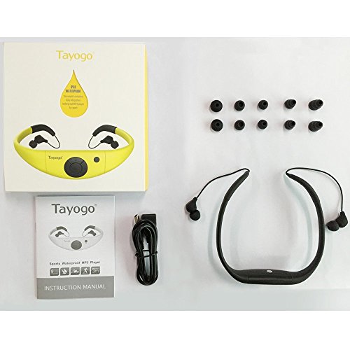 Tayogo Waterproof Mp3 Player for Swimming, IPX8 8GB Swimming Headset, Silicone Coated Waterproof Music Player, 20H Playing time, Underwater Mp3 Player Perfect for Swimming
