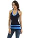 PattyBoutik Women V Neck Criss Cross Back Knit Top (Blue and Navy Blue Large)