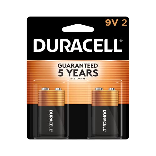 Duracell Coppertop 9V Battery, 2 Count Pack, 9Volt Battery with Long