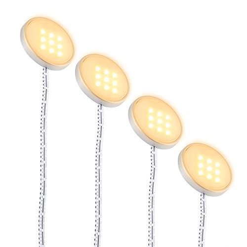 YOUKOYI LED Puck Lights Under Cabinet Lighting Kit for Kitchen/ Closet/ Shelf with IR Remote Control (3000-6000k Dimmable, 4-Pack, UL-Listed Power Adapter)