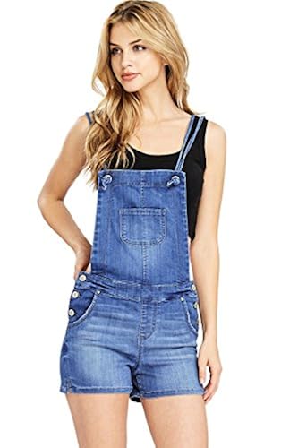 Celebrity Pink Women's Juniors Denim Strappy Back Short Overalls